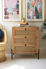 Wood Bedside Table With Three Woven Cane Drawers - Hearts Attic 