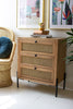 Wood Bedside Table With Three Woven Cane Drawers - Hearts Attic 