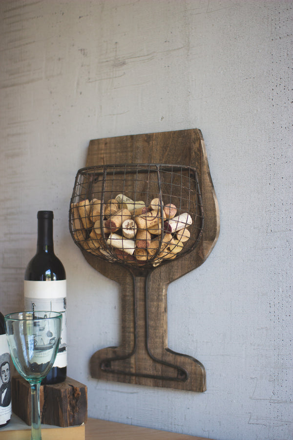 Wood And Wire Wall Wine Cork Holder