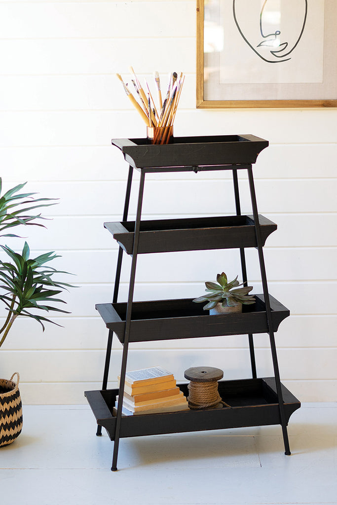 Four Tiered Wood And Iron Display Tower - Hearts Attic 