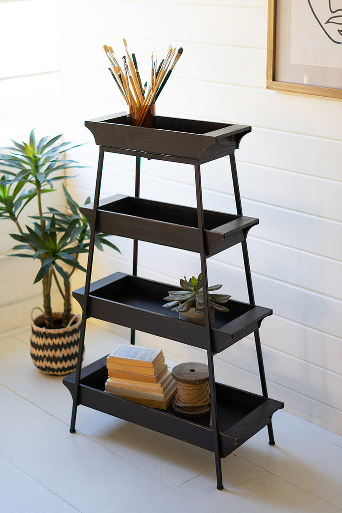 Four Tiered Wood And Iron Display Tower - Hearts Attic 