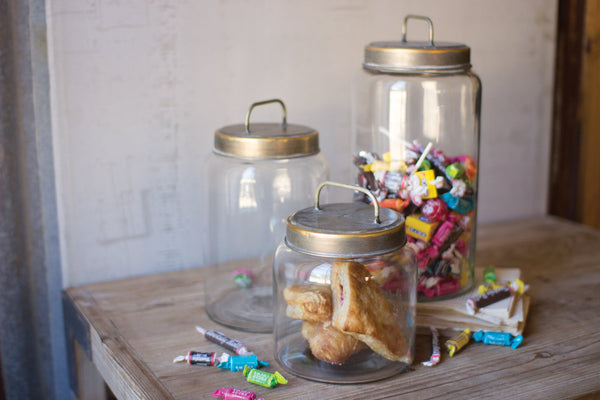 Set Of 3 Glass Jars With Metal Lids