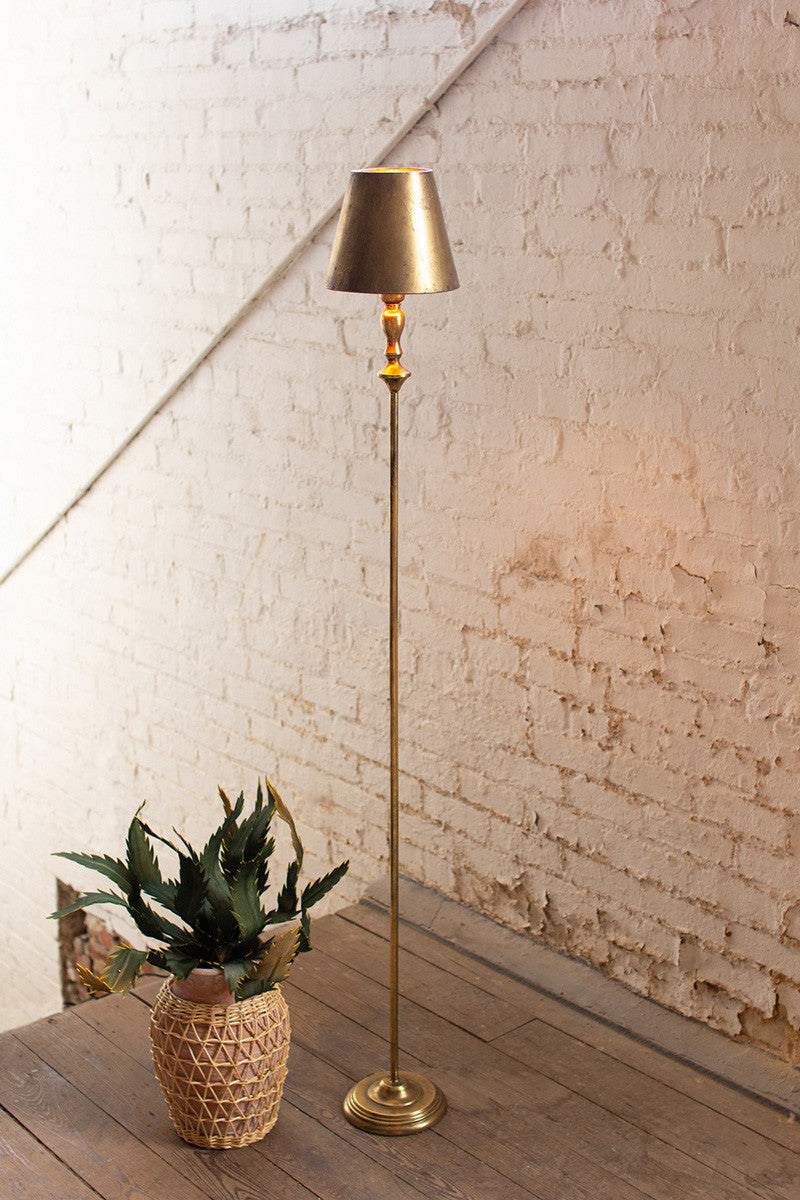 Antique Gold Floor Lamp With Metal Shade - Hearts Attic 