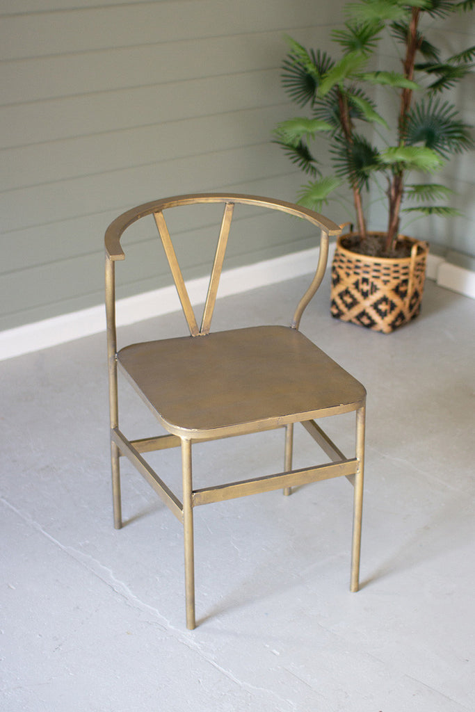 Antique Brass Finish Metal Wishbone Chair - Hearts Attic 