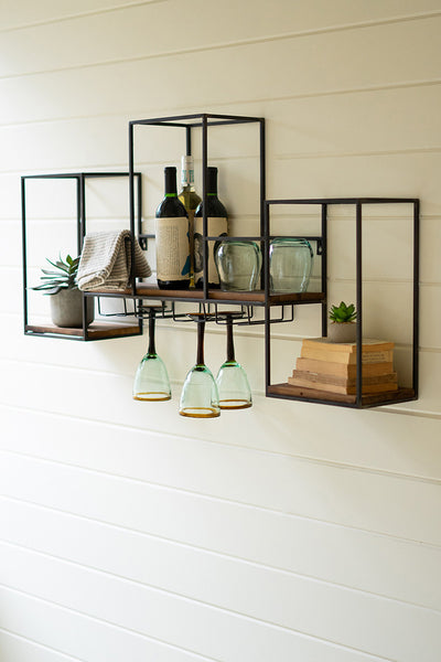 Metal And Wood Cubed Wall Wine Bar - Hearts Attic 