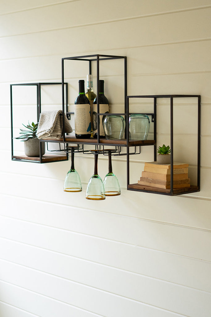 Metal And Wood Cubed Wall Wine Bar - Hearts Attic 