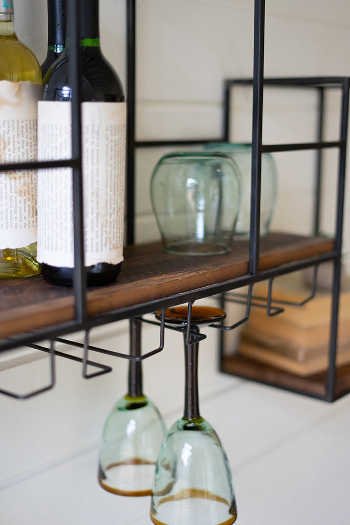Metal And Wood Cubed Wall Wine Bar - Hearts Attic 