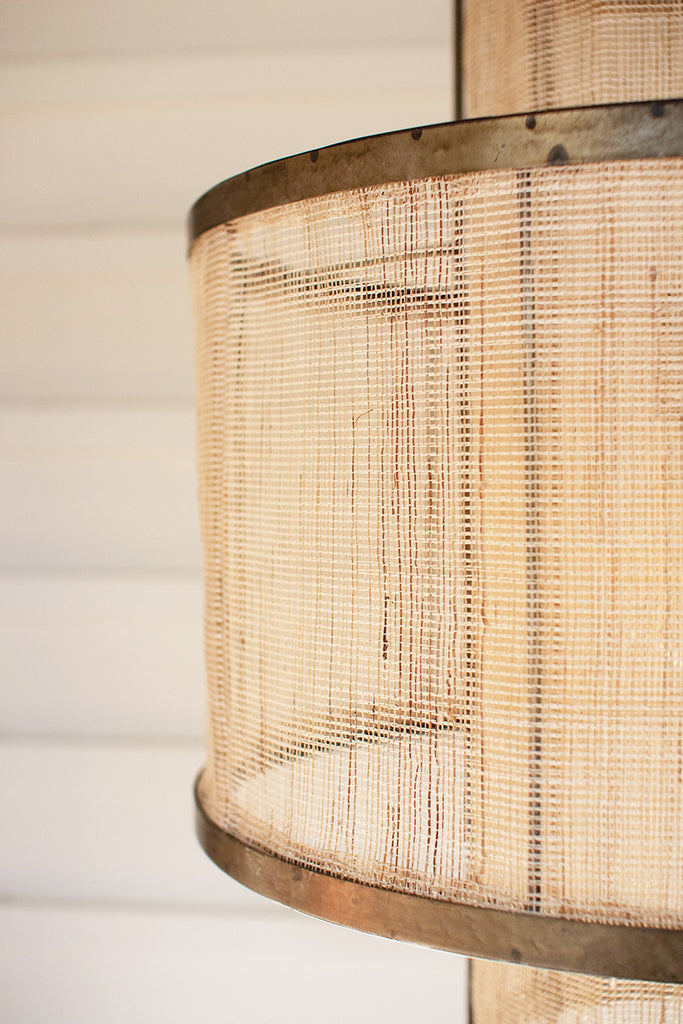 Round Double Layered Woven Fiber And Metal Pendant Light - Hearts Attic 