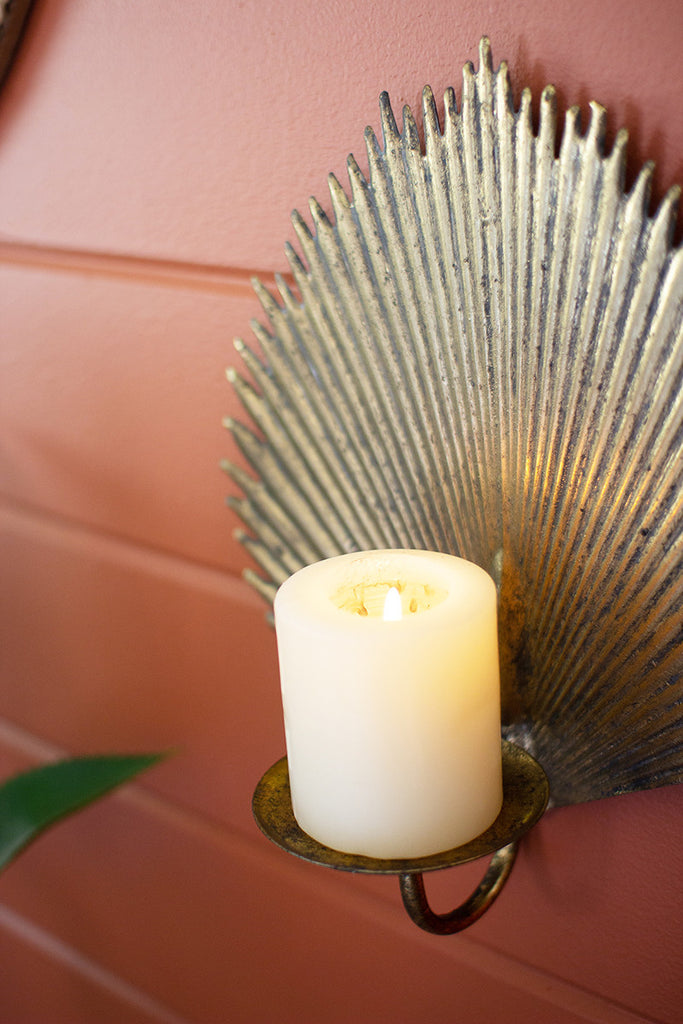 Antique Brass Palm Leaf Candle Sconce - Hearts Attic 