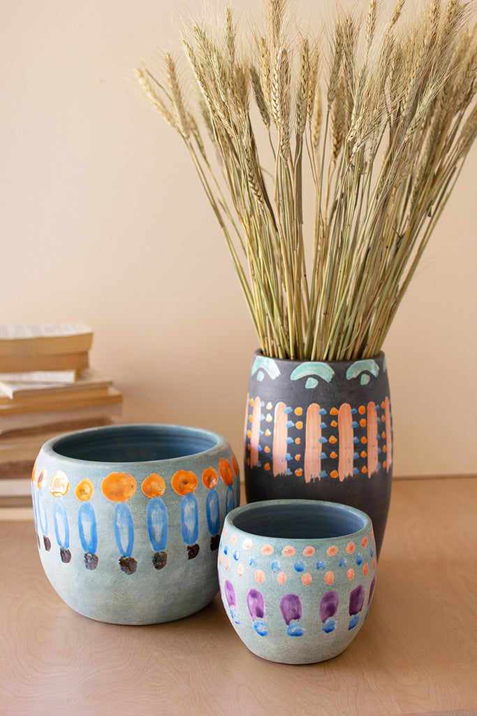 Set Of Three Colorful Ceramic Vases - Hearts Attic 