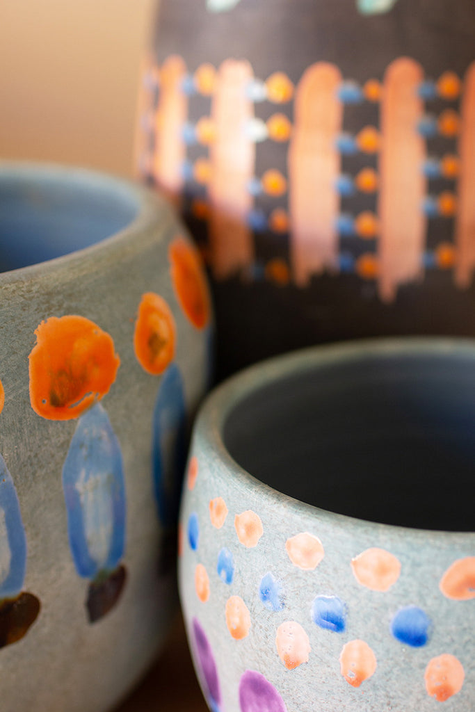 Set Of Three Colorful Ceramic Vases - Hearts Attic 