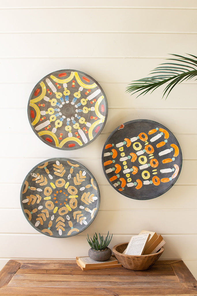 Set Of Three Ceramic Platter Wall Art - One Each Design - Hearts Attic 