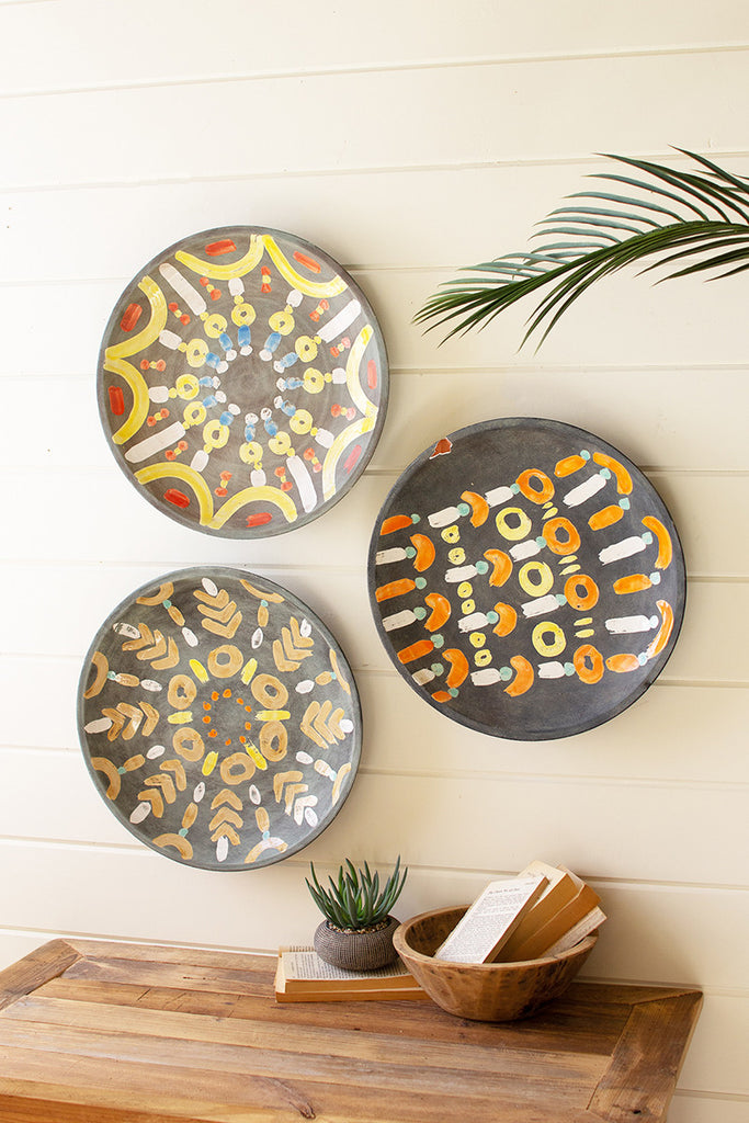Set Of Three Ceramic Platter Wall Art - One Each Design - Hearts Attic 