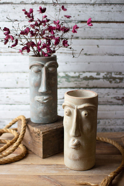 Set Of Two Clay Face Vases - Hearts Attic 