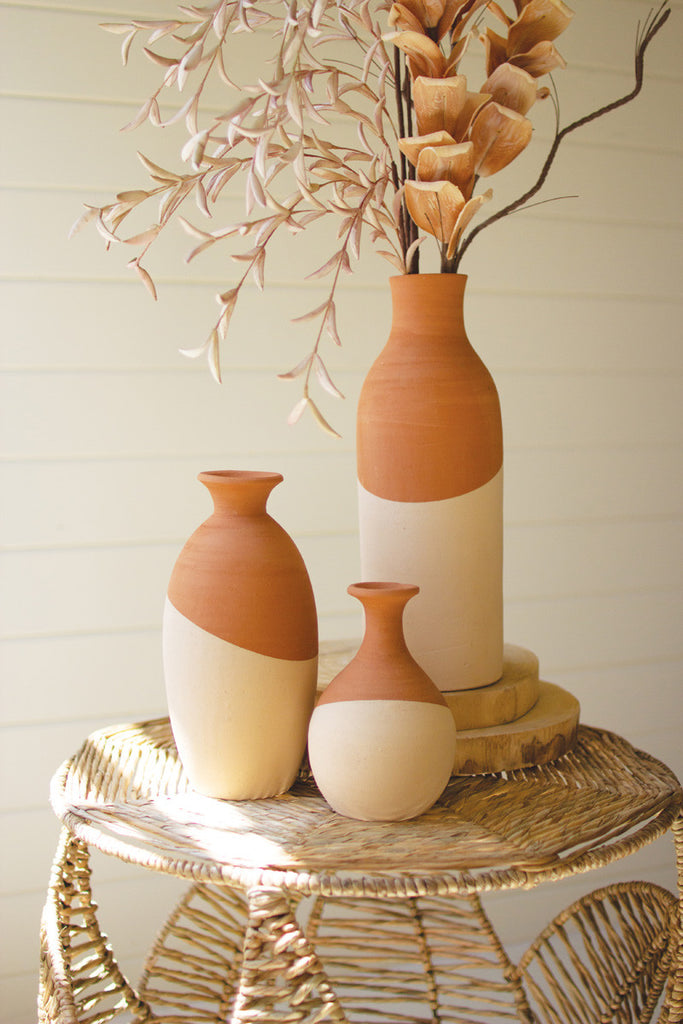 Set Of 3 Ivory Dipped Clay Vases - Hearts Attic 