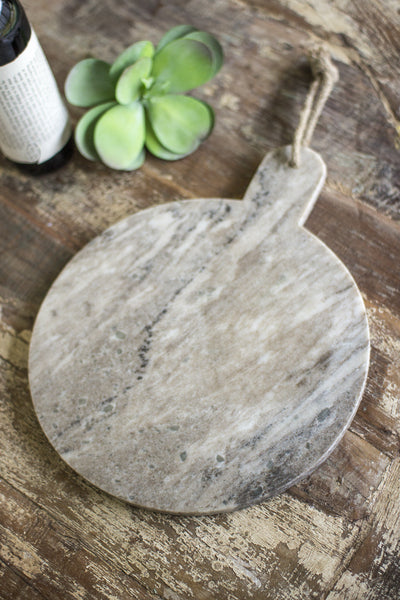 Round Grey Marble Cutting Board with Jute Hanger - Hearts Attic 
