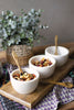 3 White Stone Serving Bowls With Mango Wood Spoons & Base - Hearts Attic 