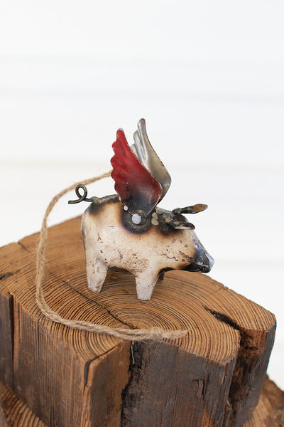 Recycled Iron Flying Pig Christmas Ornament - Hearts Attic 