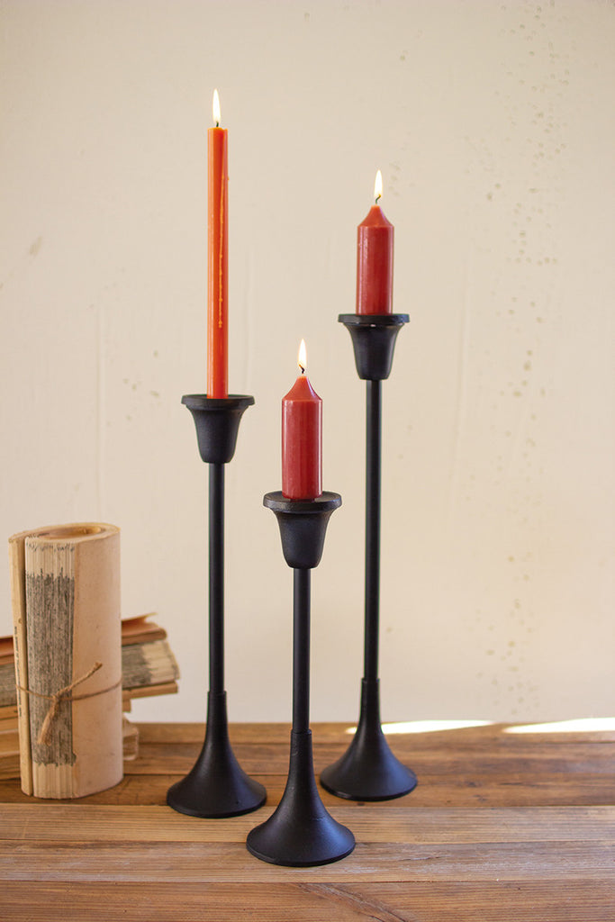 Set Of Three Metal Taper Candle Stands - Black - Hearts Attic 