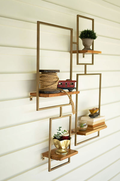 Iron And Wood Wall Unit With 4 Shelves - Hearts Attic 