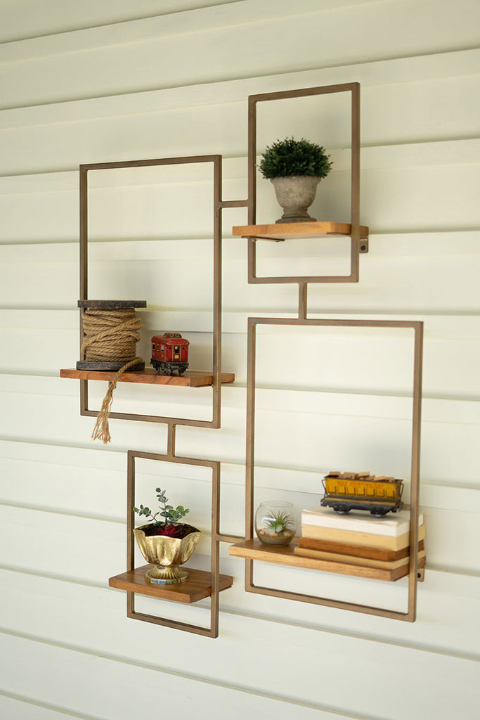 Iron And Wood Wall Unit With 4 Shelves - Hearts Attic 