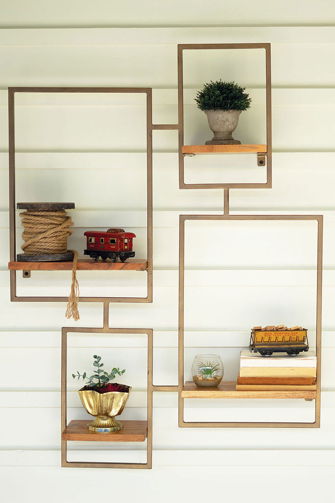 Iron And Wood Wall Unit With 4 Shelves - Hearts Attic 