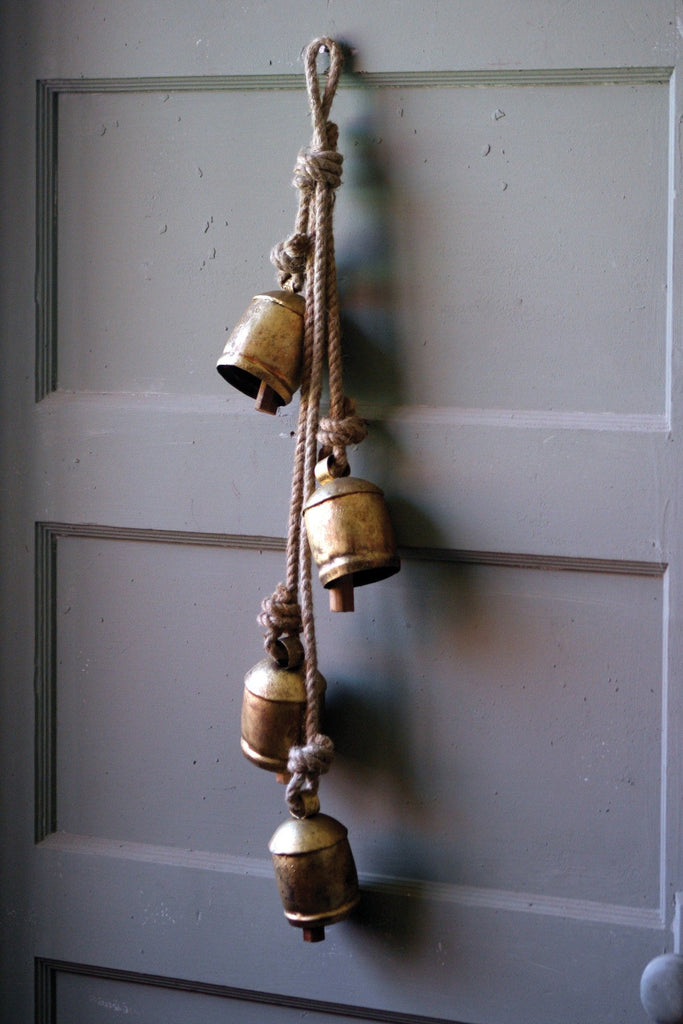 4 Rustic Iron Hanging Bells With Rope - Hearts Attic 