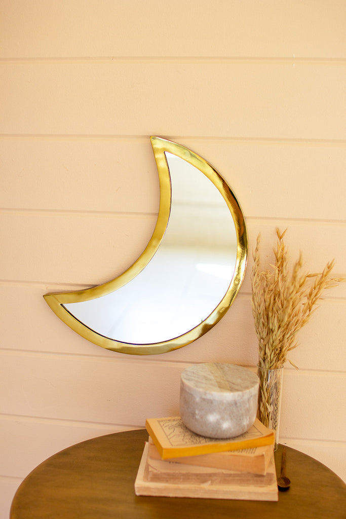 Brass Finish Moon Mirror - Hearts Attic 