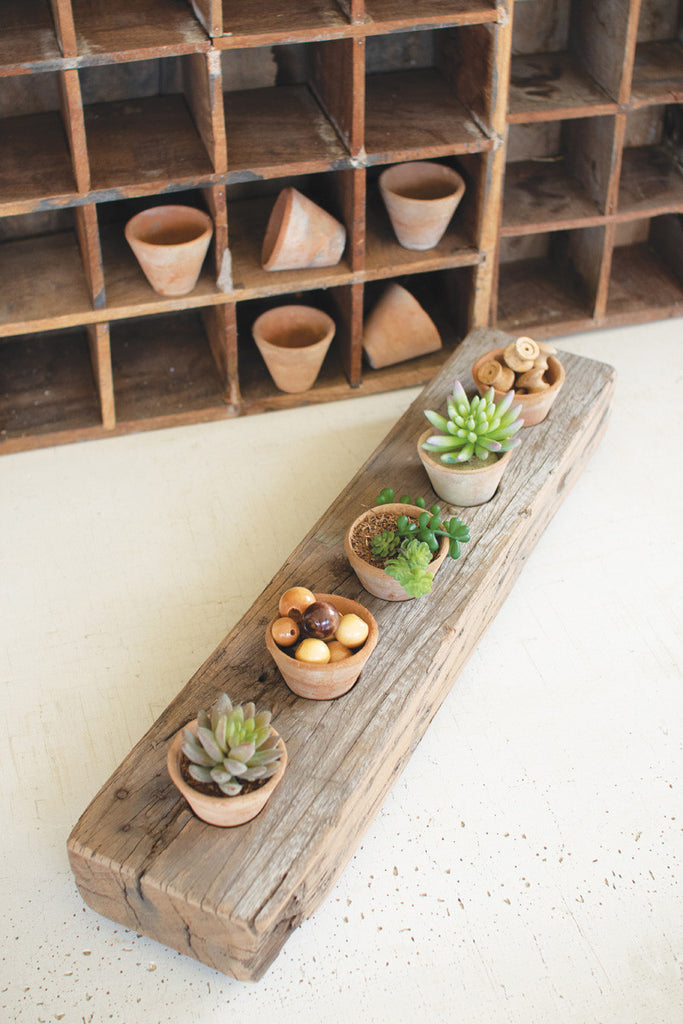 Recycled Wooden Base With Five Clay Succulent Holders - Hearts Attic 