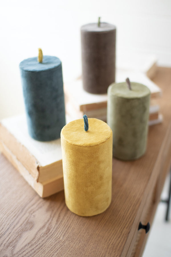 Set Of 4 Faux Velvet Candles