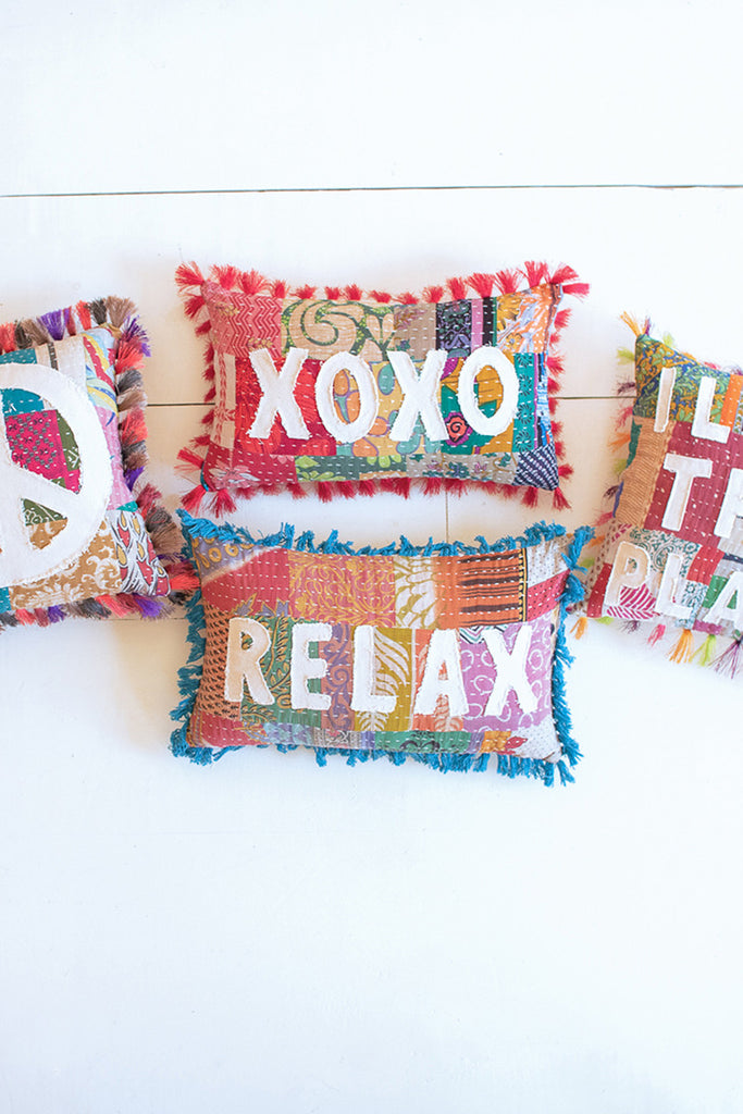 Relax - Kantha Pillow - Hearts Attic 