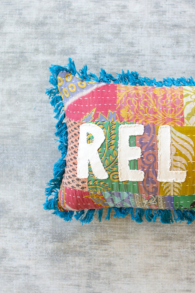 Relax - Kantha Pillow - Hearts Attic 