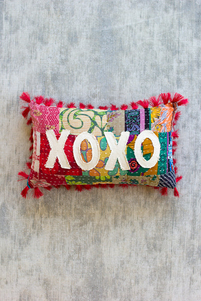 XOXO - Kantha Pillow - Hearts Attic 