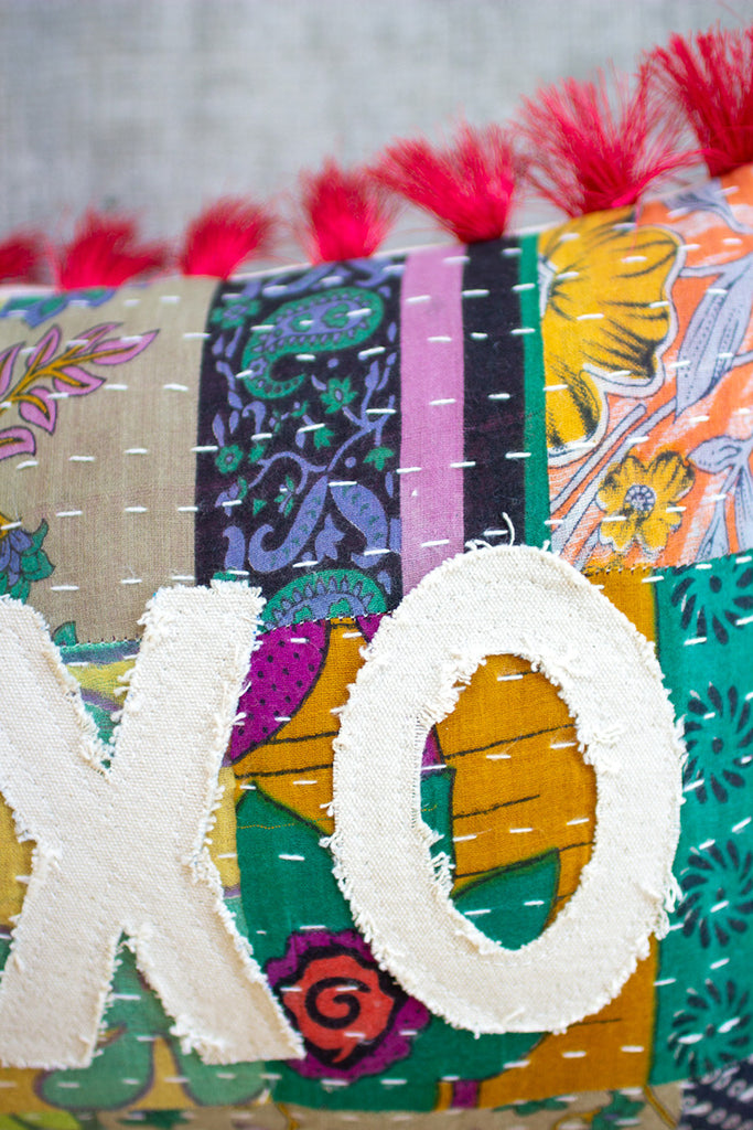 XOXO - Kantha Pillow - Hearts Attic 