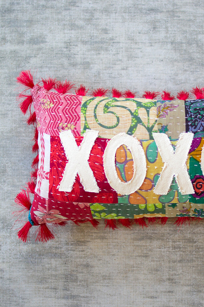 XOXO - Kantha Pillow - Hearts Attic 