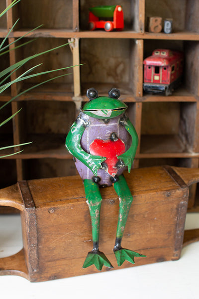 Recycled Iron Frog Shelf Sitter With Heart - Hearts Attic 