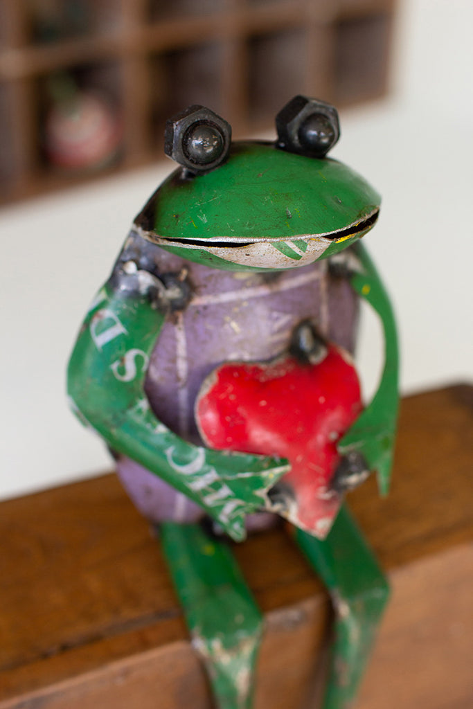 Recycled Iron Frog Shelf Sitter With Heart - Hearts Attic 
