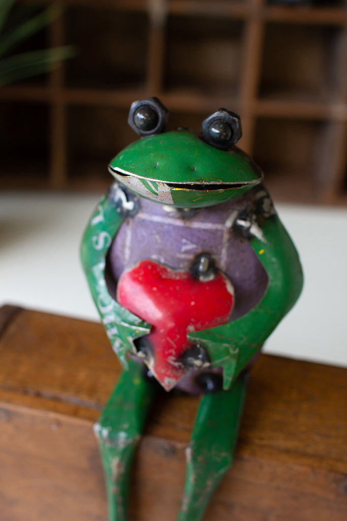 Recycled Iron Frog Shelf Sitter With Heart - Hearts Attic 