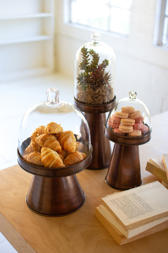 Set Of Three Glass And Metal Display Stands - Copper Finish - Hearts Attic 