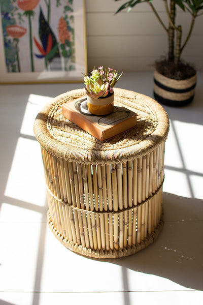Round Bamboo Stool With Natural Rope Top - Hearts Attic 
