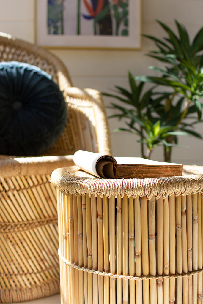 Round Bamboo Stool With Natural Rope Top - Hearts Attic 