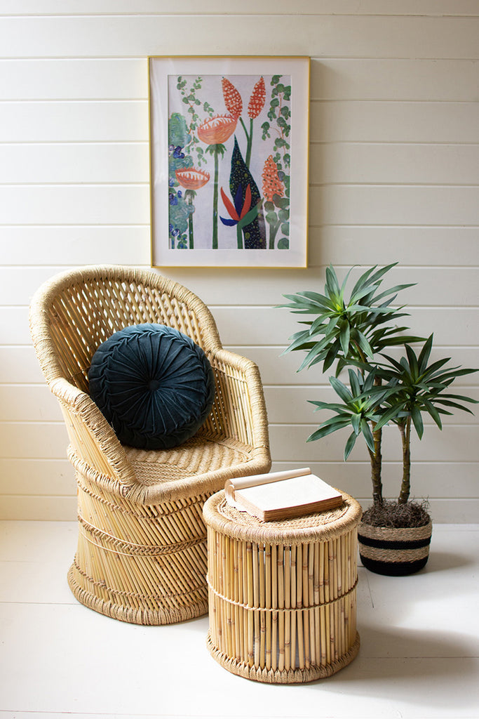 Round Bamboo Stool With Natural Rope Top - Hearts Attic 